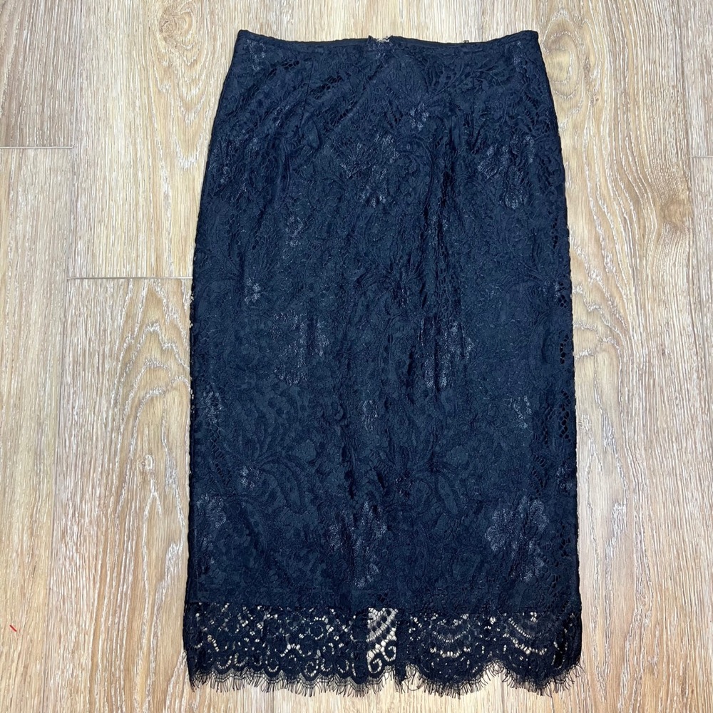 Charlotte Russe Black Lace Pencil Skirt Midi Sheer Overlay Size M